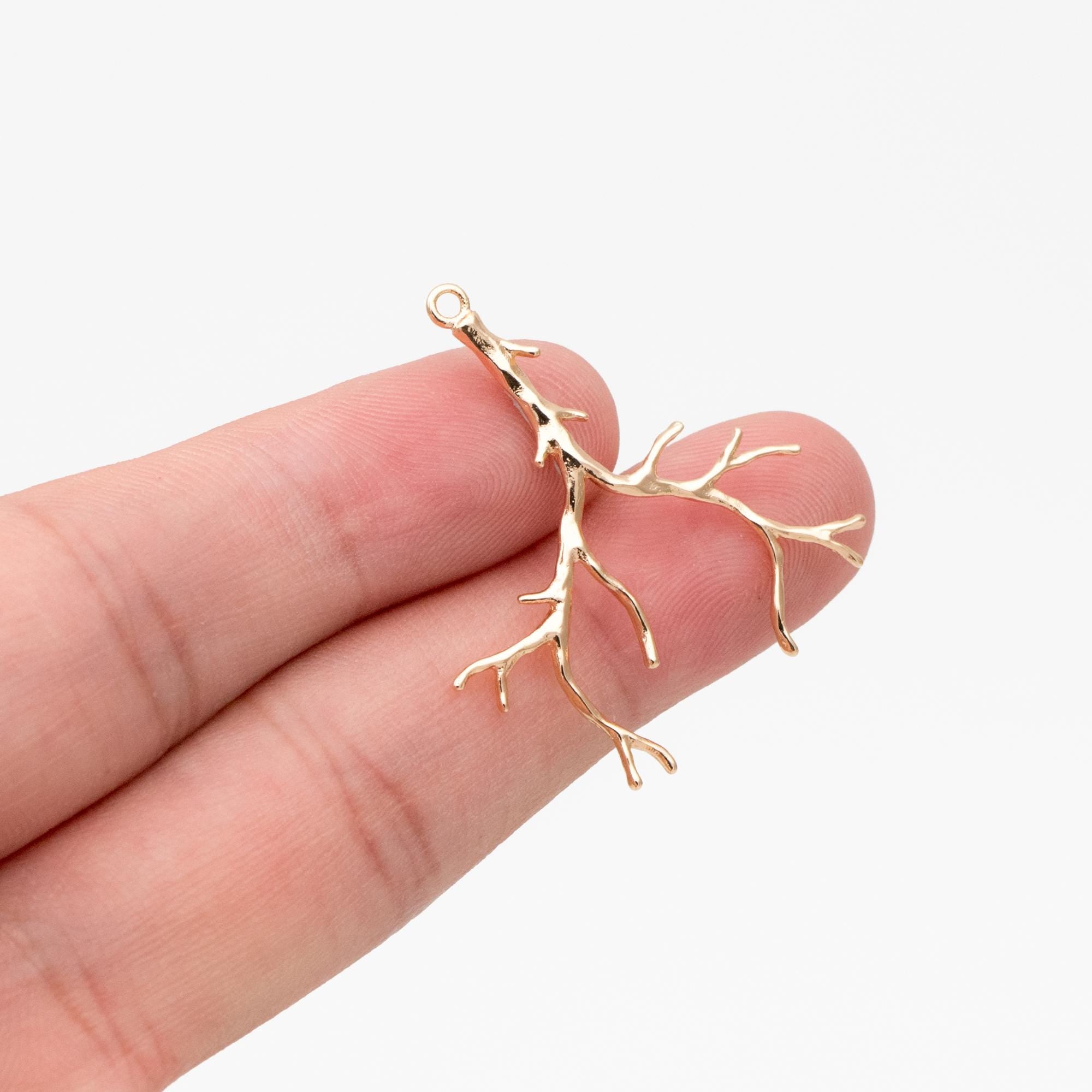 4pcs Gold Branch Charms , Real Gold Plated Brass, Christmas Pendants, Jewelry Making, Diy Material, Jewelry Supplies (GB-2672)